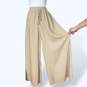 JMP The Label Women Linen Blend Wide Leg Pants Size S Beige Beachwear /Fits M, L